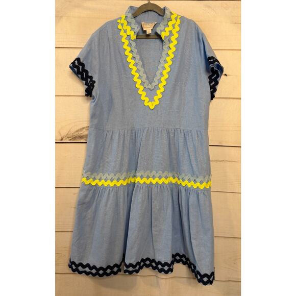 Sail to Sable Size MED Dress Light Blue With Ric Rac Trim Short Sleeves - Picture 1 of 5